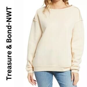 NEW Treasure & Bond Sweatshirt Small Bleached Tan Raw Edge Crew Neck Cozy SOFT